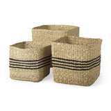 Mercana Cullen 15.7L x 15.7W x 15.7H (Set of 3) Grey Twisted Seagrass Square Basket