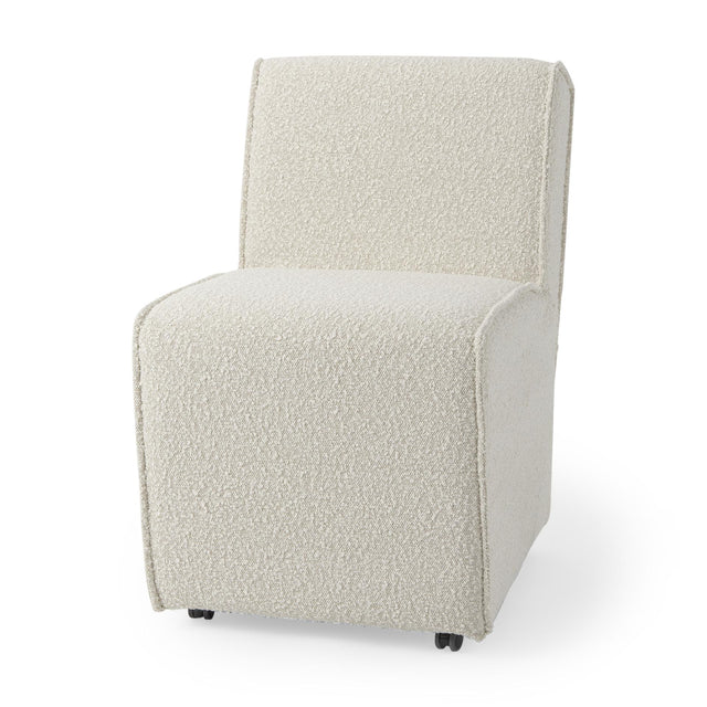 Mercana Damon 20.5L x 27.2W x 31.3H Fully Upholstered Cream-Toned Fabric Dining Chair on Casters