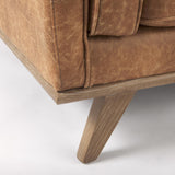 Mercana Brooks 41.7L x 34.8W x 33.5H Cognac Brown Faux Leather Chair W/ Medium Brown Wooden Legs