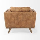 Mercana Brooks 41.7L x 34.8W x 33.5H Cognac Brown Faux Leather Chair W/ Medium Brown Wooden Legs