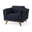Mercana Brooks 41.7L x 34.8W x 33.5H Navy Blue Fabric Chair W/ Medium Brown Wooden Legs