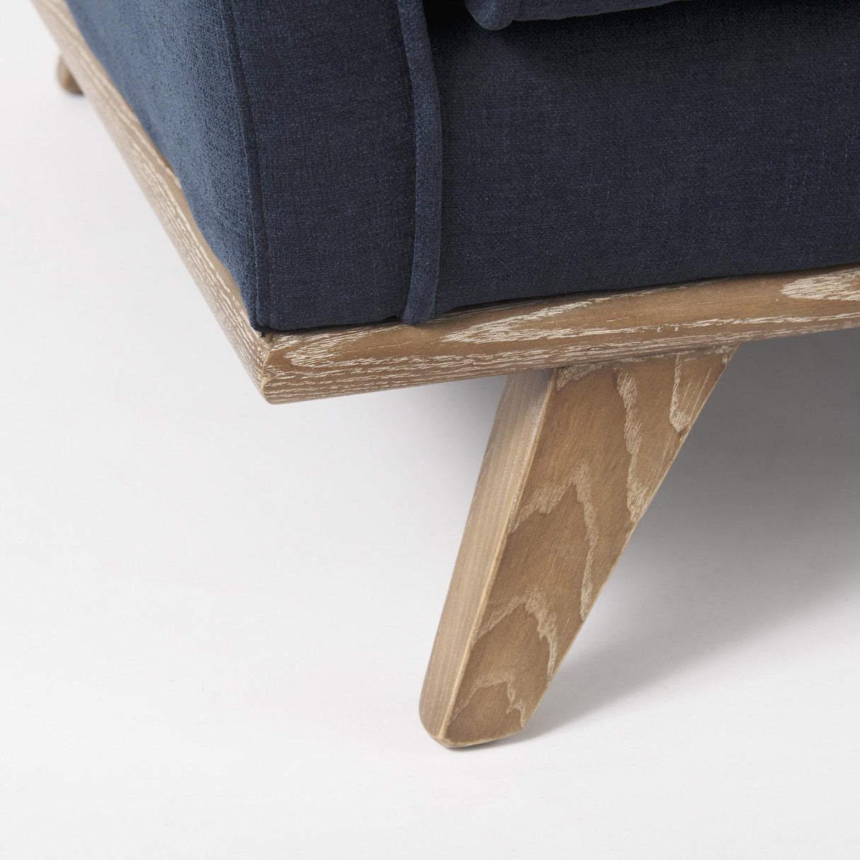 Mercana Brooks 41.7L x 34.8W x 33.5H Navy Blue Fabric Chair W/ Medium Brown Wooden Legs