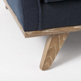 Mercana Brooks 41.7L x 34.8W x 33.5H Navy Blue Fabric Chair W/ Medium Brown Wooden Legs