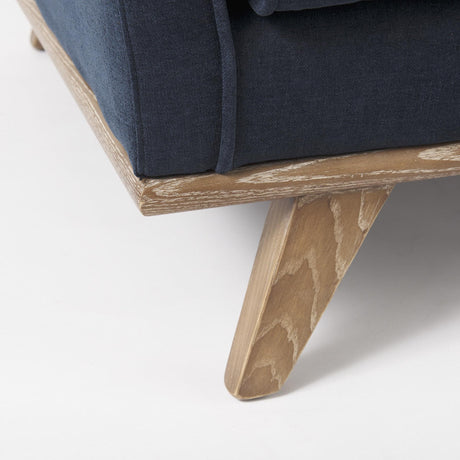 Mercana Brooks 41.7L x 34.8W x 33.5H Navy Blue Fabric Chair W/ Medium Brown Wooden Legs