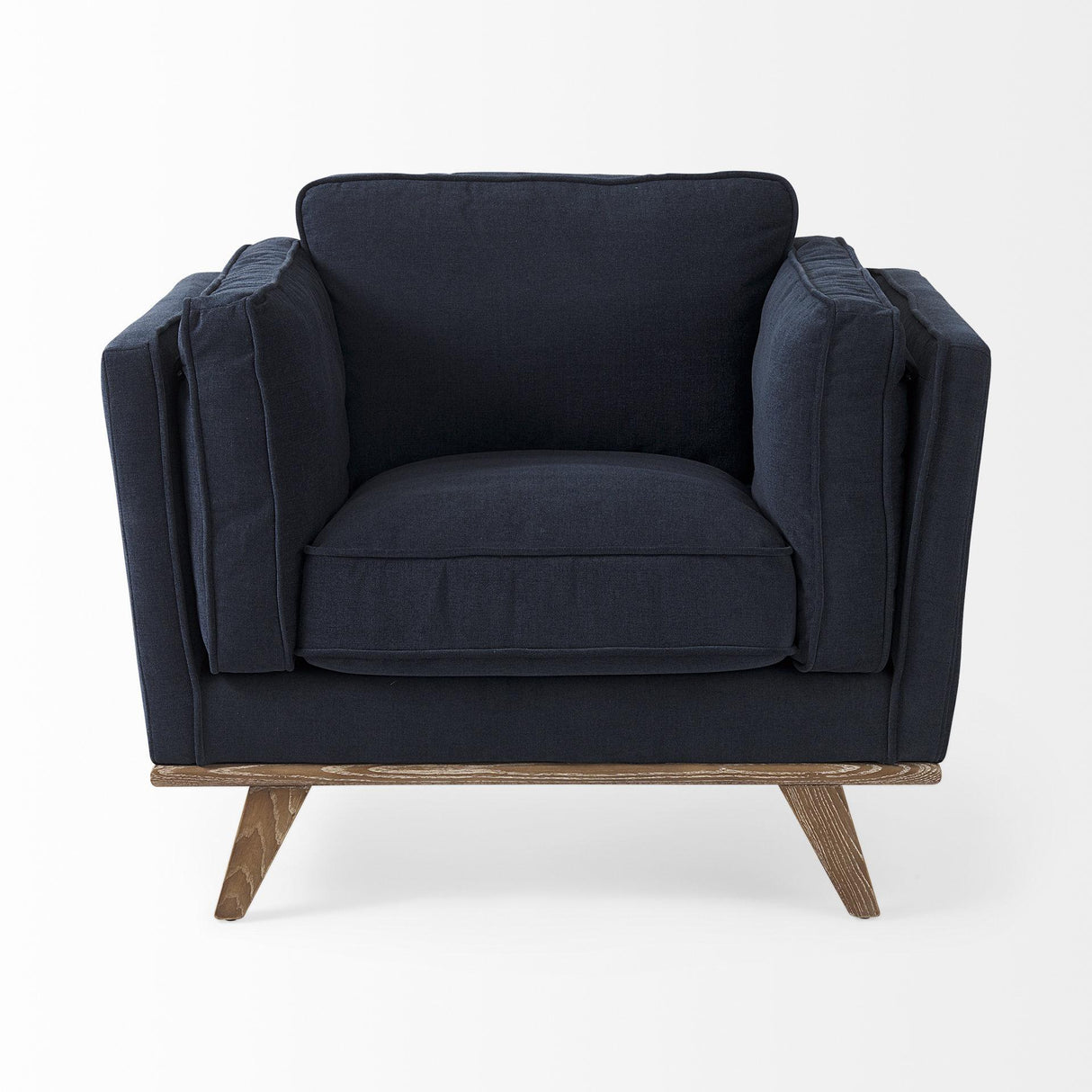 Mercana Brooks 41.7L x 34.8W x 33.5H Navy Blue Fabric Chair W/ Medium Brown Wooden Legs