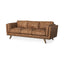 Mercana Brooks 90.2L x 34.8W x 33.5H Cognac Brown Faux Leather Three Seater Sofa W/ Medium Brown Wooden Legs