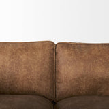 Mercana Brooks 90.2L x 34.8W x 33.5H Cognac Brown Faux Leather Three Seater Sofa W/ Medium Brown Wooden Legs