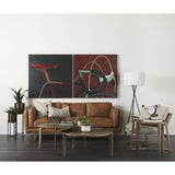 Mercana Brooks 90.2L x 34.8W x 33.5H Cognac Brown Faux Leather Three Seater Sofa W/ Medium Brown Wooden Legs