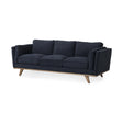 Mercana Brooks 90.2L x 34.8W x 33.5H Navy Blue Fabric Three Seater Sofa W/ Medium Brown Wooden Legs