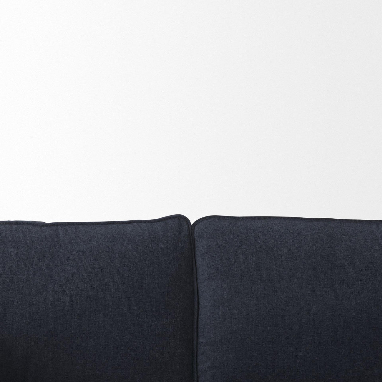 Mercana Brooks 90.2L x 34.8W x 33.5H Navy Blue Fabric Three Seater Sofa W/ Medium Brown Wooden Legs
