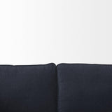 Mercana Brooks 90.2L x 34.8W x 33.5H Navy Blue Fabric Three Seater Sofa W/ Medium Brown Wooden Legs
