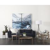Mercana Brooks 90.2L x 34.8W x 33.5H Navy Blue Fabric Three Seater Sofa W/ Medium Brown Wooden Legs