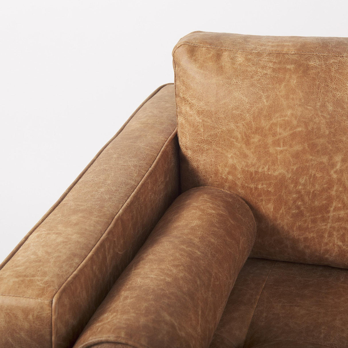 Mercana Loretta 40.7L x 36.2W x 33.9H Cognac Brown Faux Leather Chair W/ Two Bolster Cushions