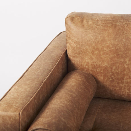 Mercana Loretta 40.7L x 36.2W x 33.9H Cognac Brown Faux Leather Chair W/ Two Bolster Cushions