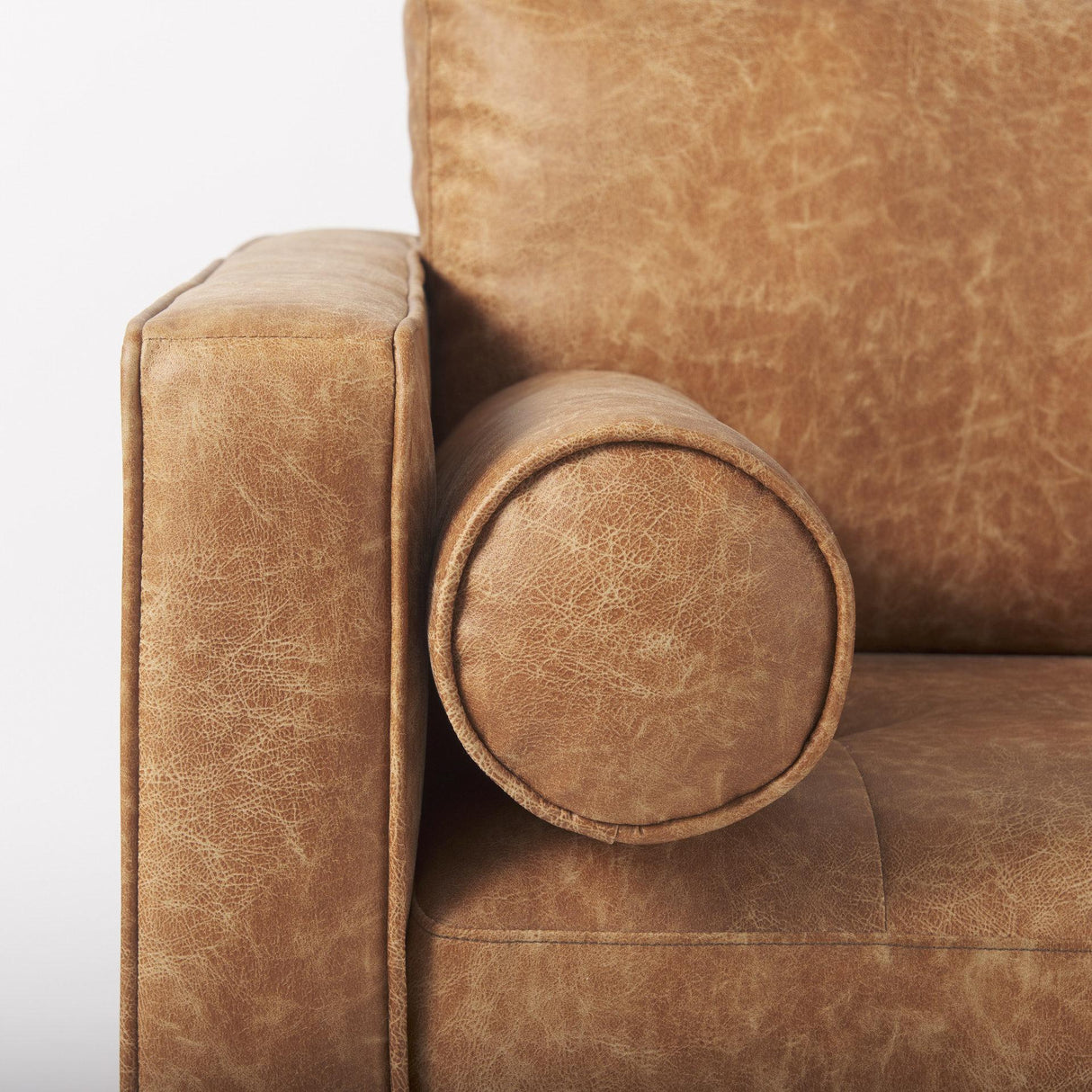 Mercana Loretta 40.7L x 36.2W x 33.9H Cognac Brown Faux Leather Chair W/ Two Bolster Cushions