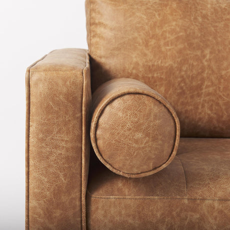 Mercana Loretta 40.7L x 36.2W x 33.9H Cognac Brown Faux Leather Chair W/ Two Bolster Cushions