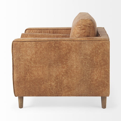 Mercana Loretta 40.7L x 36.2W x 33.9H Cognac Brown Faux Leather Chair W/ Two Bolster Cushions