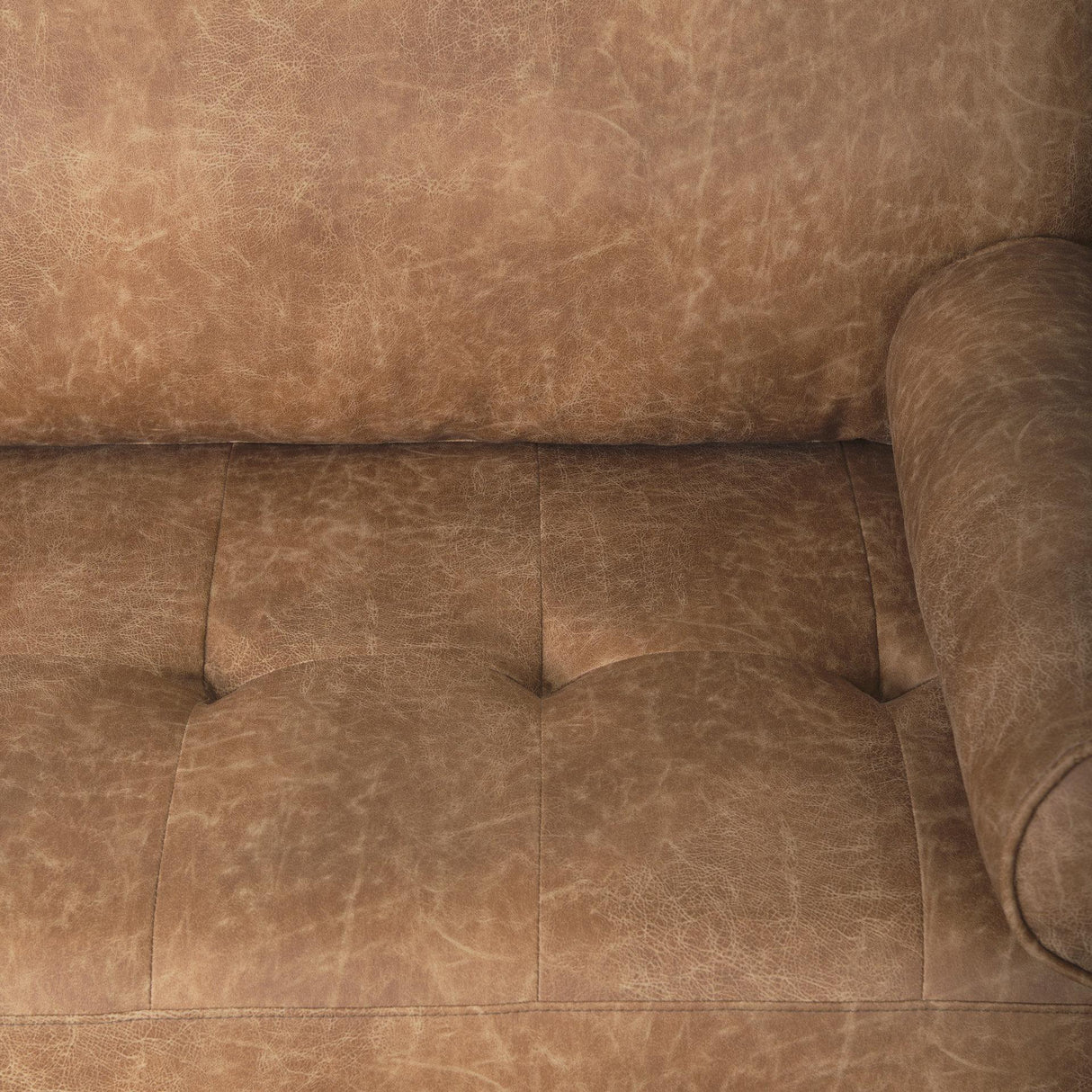 Mercana Loretta 88.0L x 36.2W x 33.9H Cognac Brown Faux Leather Three Seater Sofa with Two Bolster Cushions