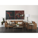 Mercana Loretta 88.0L x 36.2W x 33.9H Cognac Brown Faux Leather Three Seater Sofa with Two Bolster Cushions