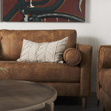 Mercana Loretta 88.0L x 36.2W x 33.9H Cognac Brown Faux Leather Three Seater Sofa with Two Bolster Cushions