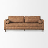 Mercana Loretta 88.0L x 36.2W x 33.9H Cognac Brown Faux Leather Three Seater Sofa with Two Bolster Cushions