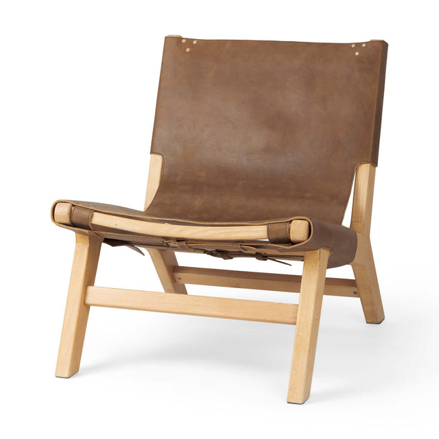 Mercana Elodie 24.4L x 33.9W x 30.7H Brown Leather W/Natural Beech Wood Frame Accent Chair