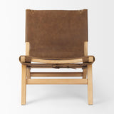 Mercana Elodie 24.4L x 33.9W x 30.7H Brown Leather W/Natural Beech Wood Frame Accent Chair