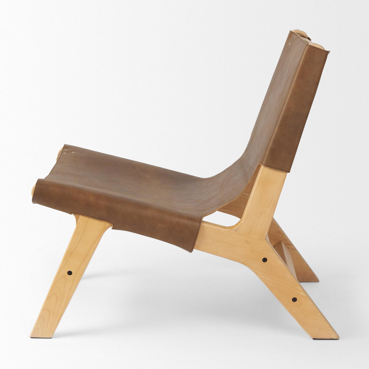 Mercana Elodie 24.4L x 33.9W x 30.7H Brown Leather W/Natural Beech Wood Frame Accent Chair