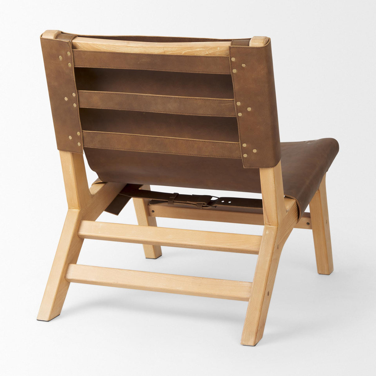 Mercana Elodie 24.4L x 33.9W x 30.7H Brown Leather W/Natural Beech Wood Frame Accent Chair