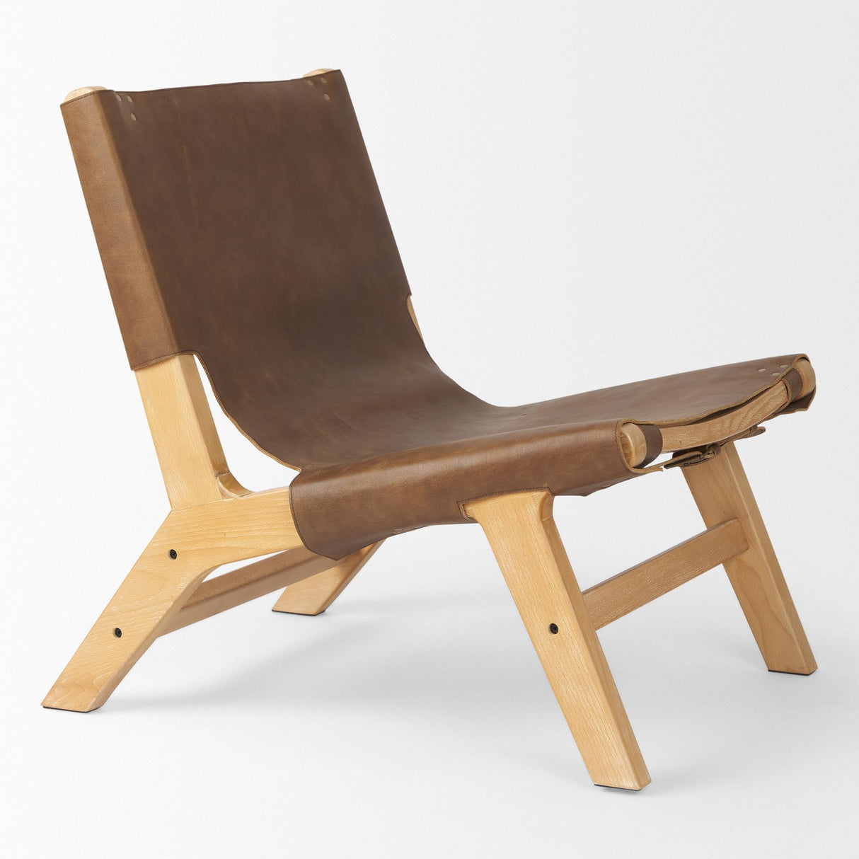 Mercana Elodie 24.4L x 33.9W x 30.7H Brown Leather W/Natural Beech Wood Frame Accent Chair
