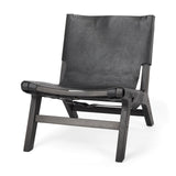 Mercana Elodie 24.4L x 33.9W x 30.7H Black Leather W/Black Stain Beech Wood Frame Accent Chair