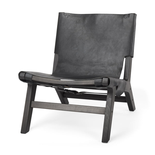 Mercana Elodie 24.4L x 33.9W x 30.7H Black Leather W/Black Stain Beech Wood Frame Accent Chair