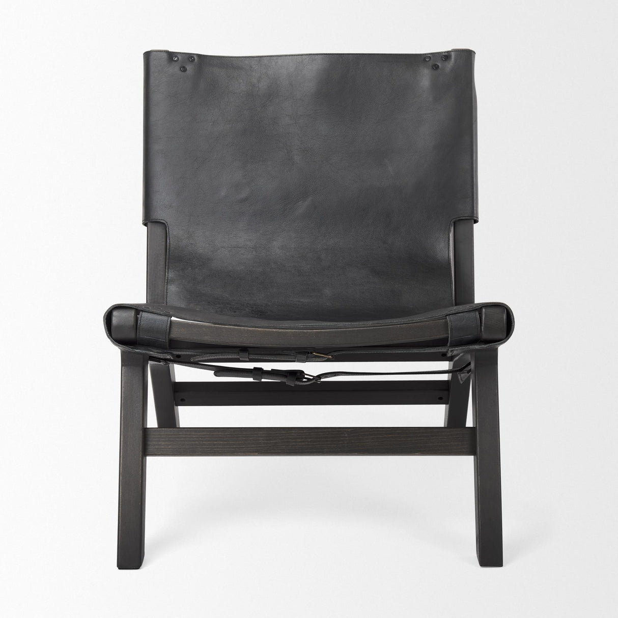 Mercana Elodie 24.4L x 33.9W x 30.7H Black Leather W/Black Stain Beech Wood Frame Accent Chair