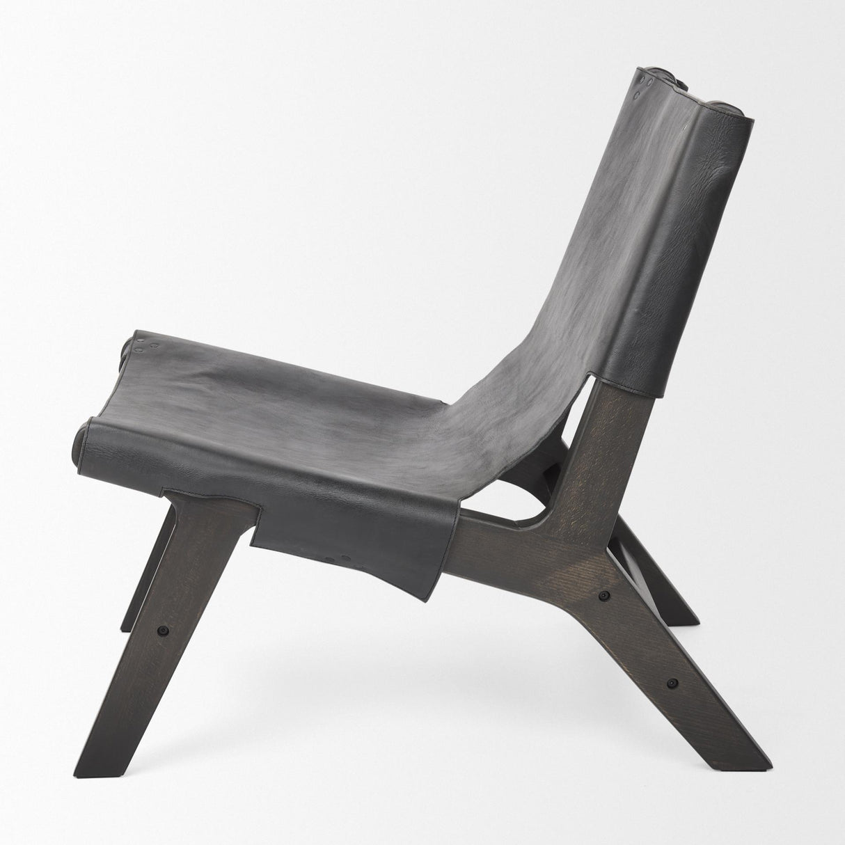 Mercana Elodie 24.4L x 33.9W x 30.7H Black Leather W/Black Stain Beech Wood Frame Accent Chair