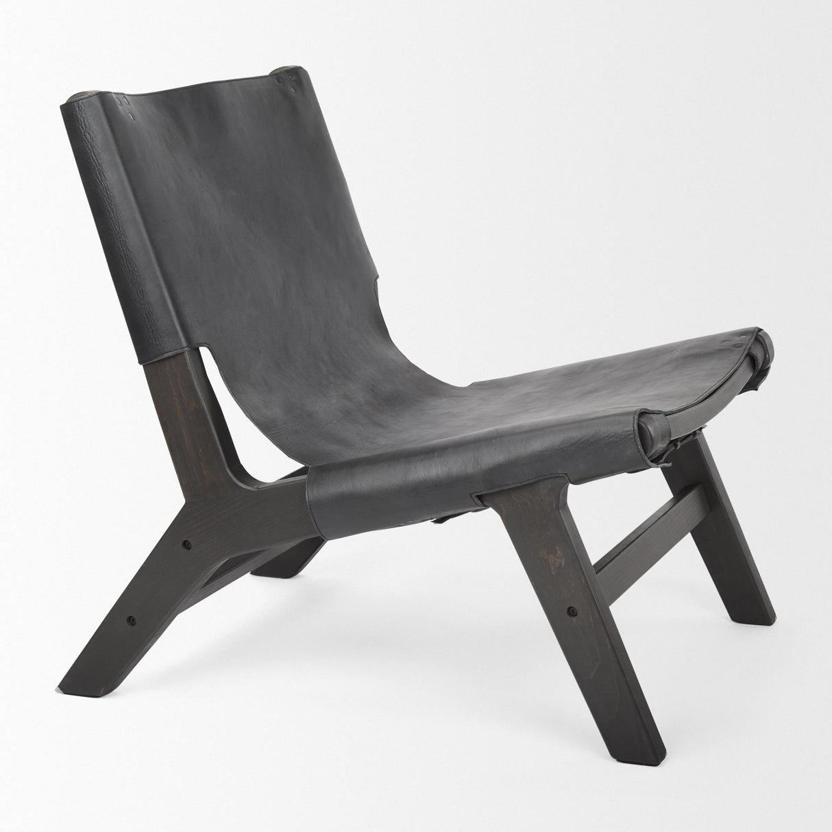 Mercana Elodie 24.4L x 33.9W x 30.7H Black Leather W/Black Stain Beech Wood Frame Accent Chair