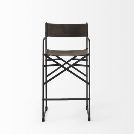 Mercana Direttore 19.3L x 19.3W x 40.2H Brown/Gray Suede W/ Metal Frame Counter Stool