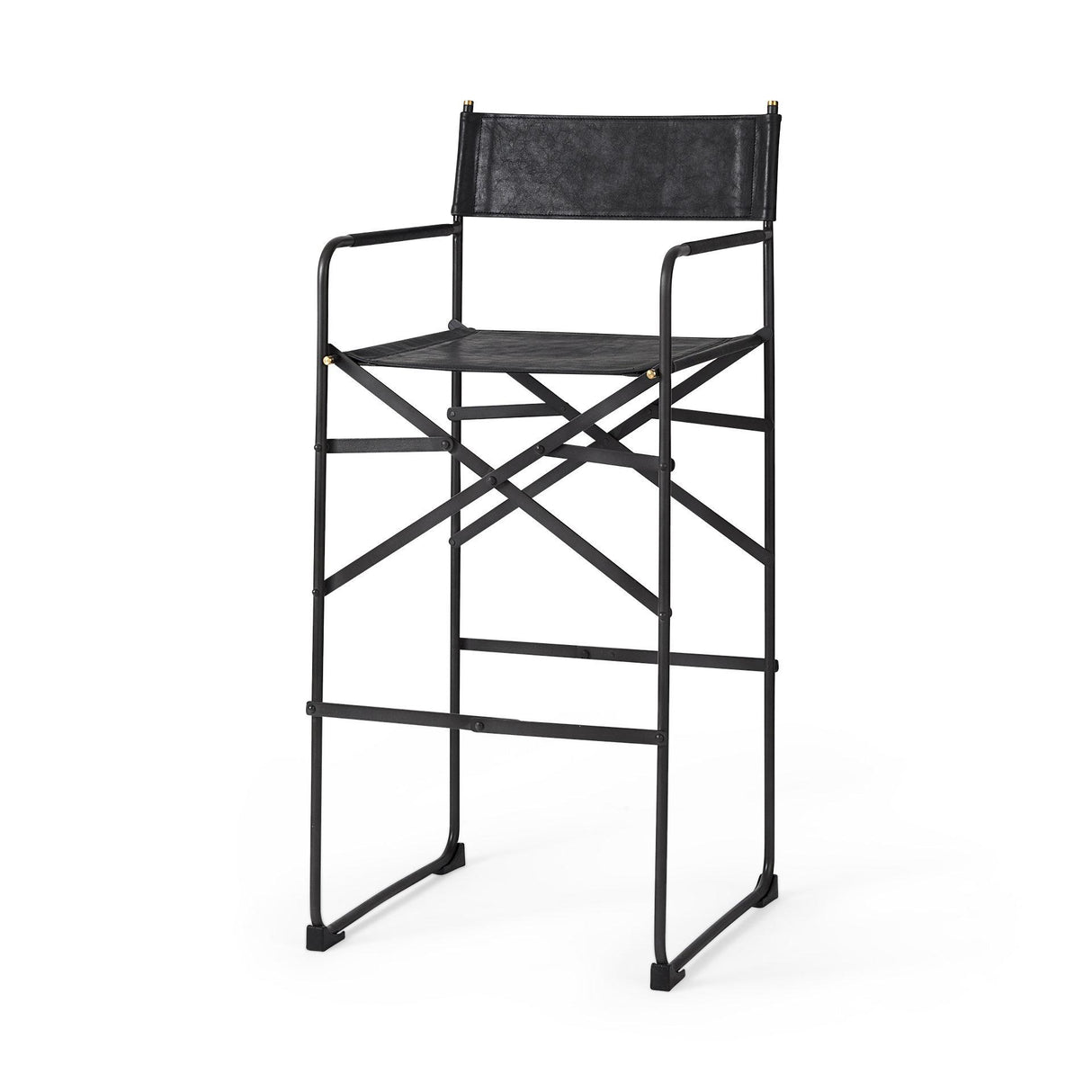 Mercana Direttore 19.3L x 19.3W x 44.1H Black Leather Seat W/Black Iron Frame Bar Stool