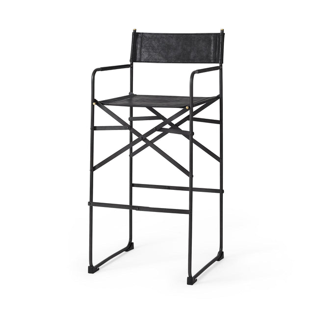Mercana Direttore 19.3L x 19.3W x 44.1H Black Leather Seat W/Black Iron Frame Bar Stool
