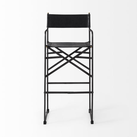 Mercana Direttore 19.3L x 19.3W x 44.1H Black Leather Seat W/Black Iron Frame Bar Stool