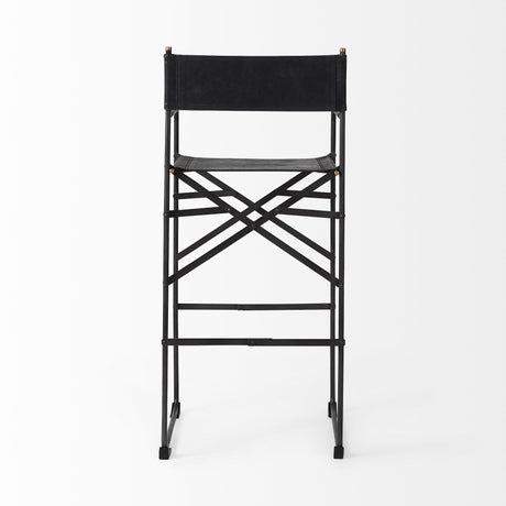 Mercana Direttore 19.3L x 19.3W x 44.1H Black Leather Seat W/Black Iron Frame Bar Stool