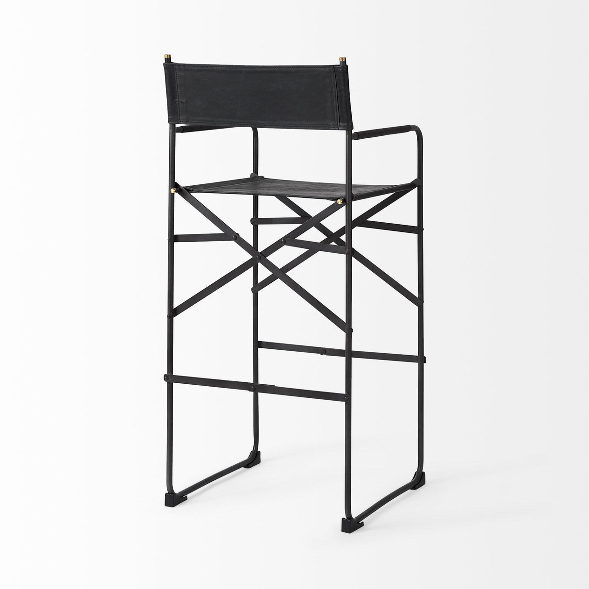 Mercana Direttore 19.3L x 19.3W x 44.1H Black Leather Seat W/Black Iron Frame Bar Stool