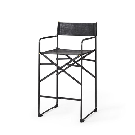 Mercana Direttore 19.3L x 19.3W x 40.2H Black Leather W/Black Frame Counter Stool