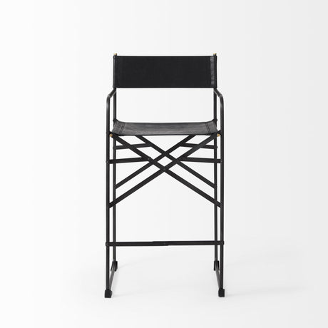 Mercana Direttore 19.3L x 19.3W x 40.2H Black Leather W/Black Frame Counter Stool