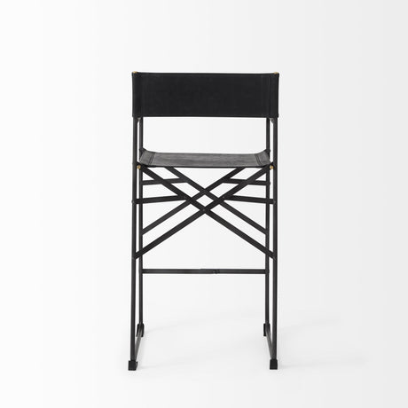 Mercana Direttore 19.3L x 19.3W x 40.2H Black Leather W/Black Frame Counter Stool