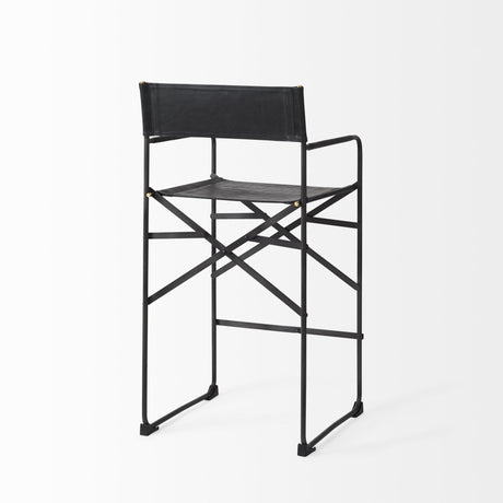 Mercana Direttore 19.3L x 19.3W x 40.2H Black Leather W/Black Frame Counter Stool