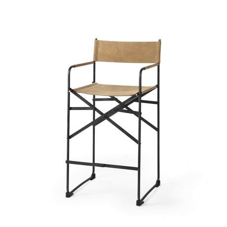 Mercana Direttore 19.3L x 19.3W x 40.2H Brown Leather Seat W/Black Iron Frame Counter Stool