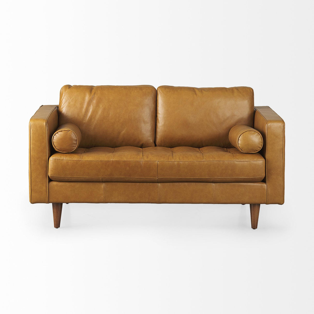 Mercana Svend 65.0L x 38.0W x 34.0H Tan Leather Love Seat Sofa