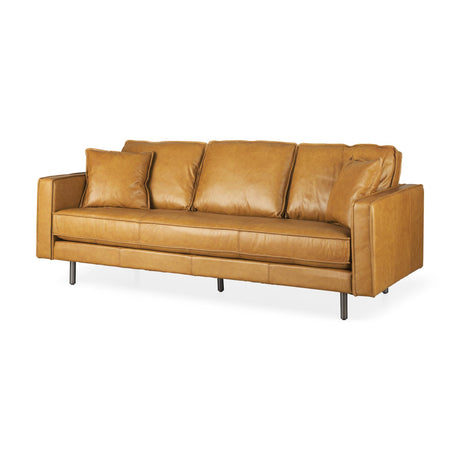 Mercana D'Arcy 88.0L x 37.0W x 34.0H Tan Leather Sofa