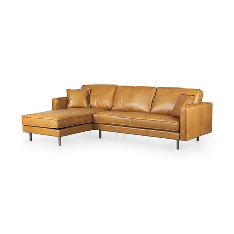 Mercana D'Arcy 111"L x 70"D x 33"H Tan Leather Left Chaise Sectional