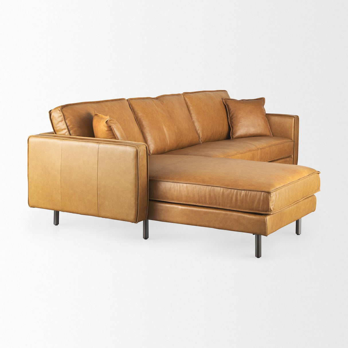 Mercana D'Arcy 111"L x 70"D x 33"H Tan Leather Left Chaise Sectional